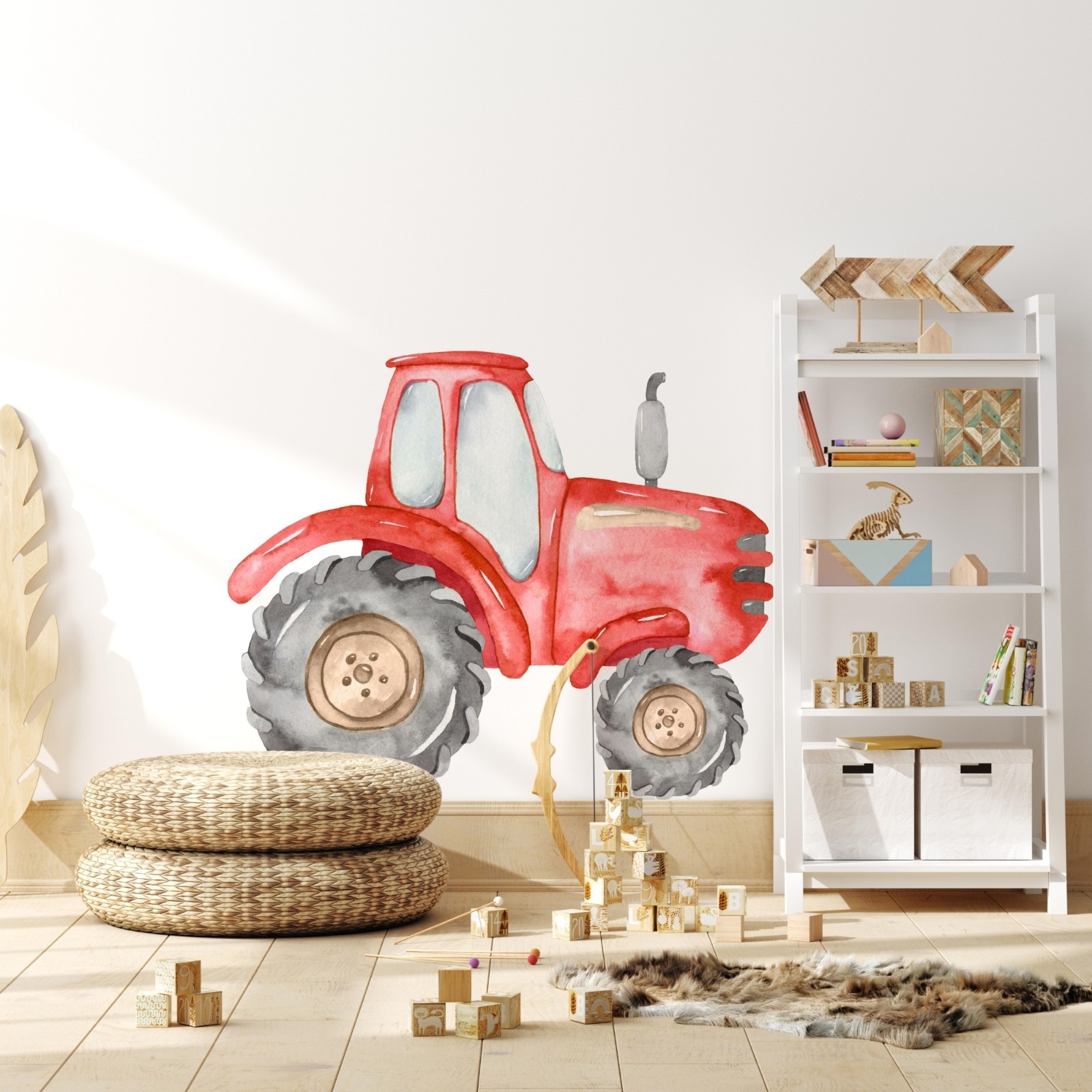Watercolor Red Farm Tractor Wall Decal Removable Fabric Vinyl Wall Sticker
