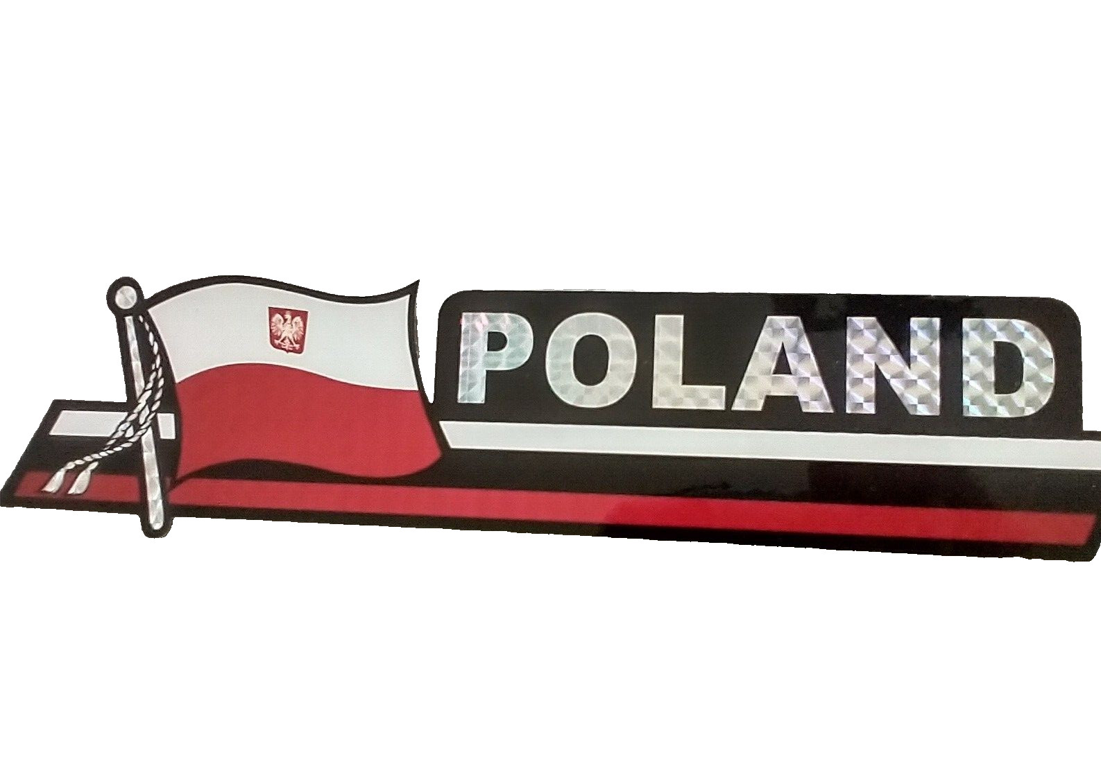 POLAND Flag Bumper Sticker 2.5"X12" Decal Metallic Prismic reflective