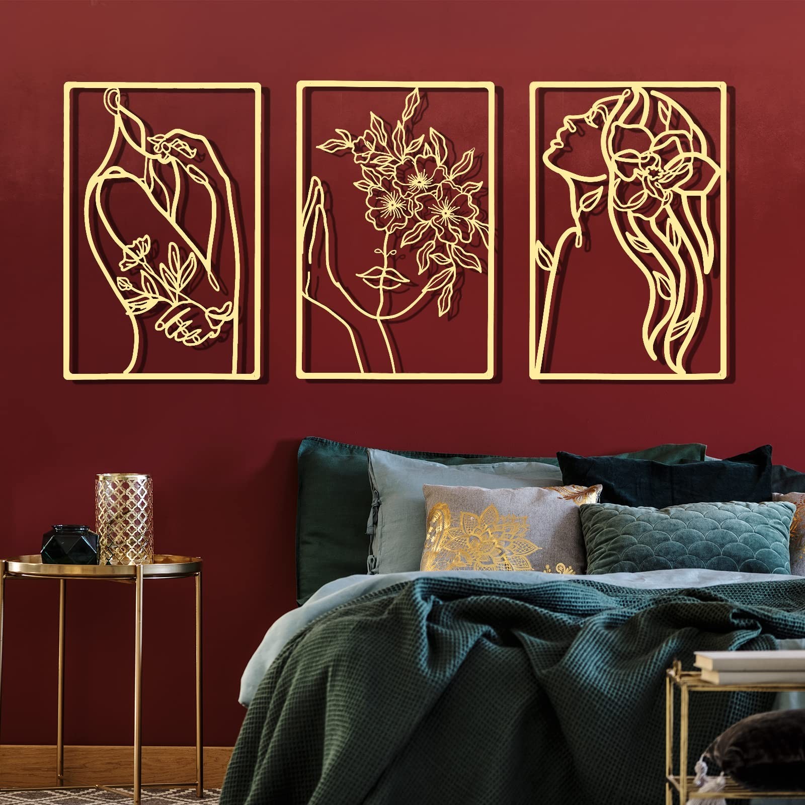 CHENGU 3 Pieces Gold Wall Decor Minimalist Wall Art Metal Line Wall Art Wall …