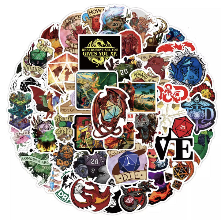 50PCS Dungeons & Dragons Stickers Computer,H2O Bottle, Skate Board, Notebook
