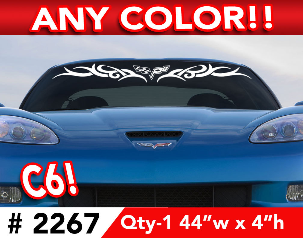 C6 CORVETTE TRIBAL WINDSHIELD DECAL STICKER 44"w x4"h Any 1 Color