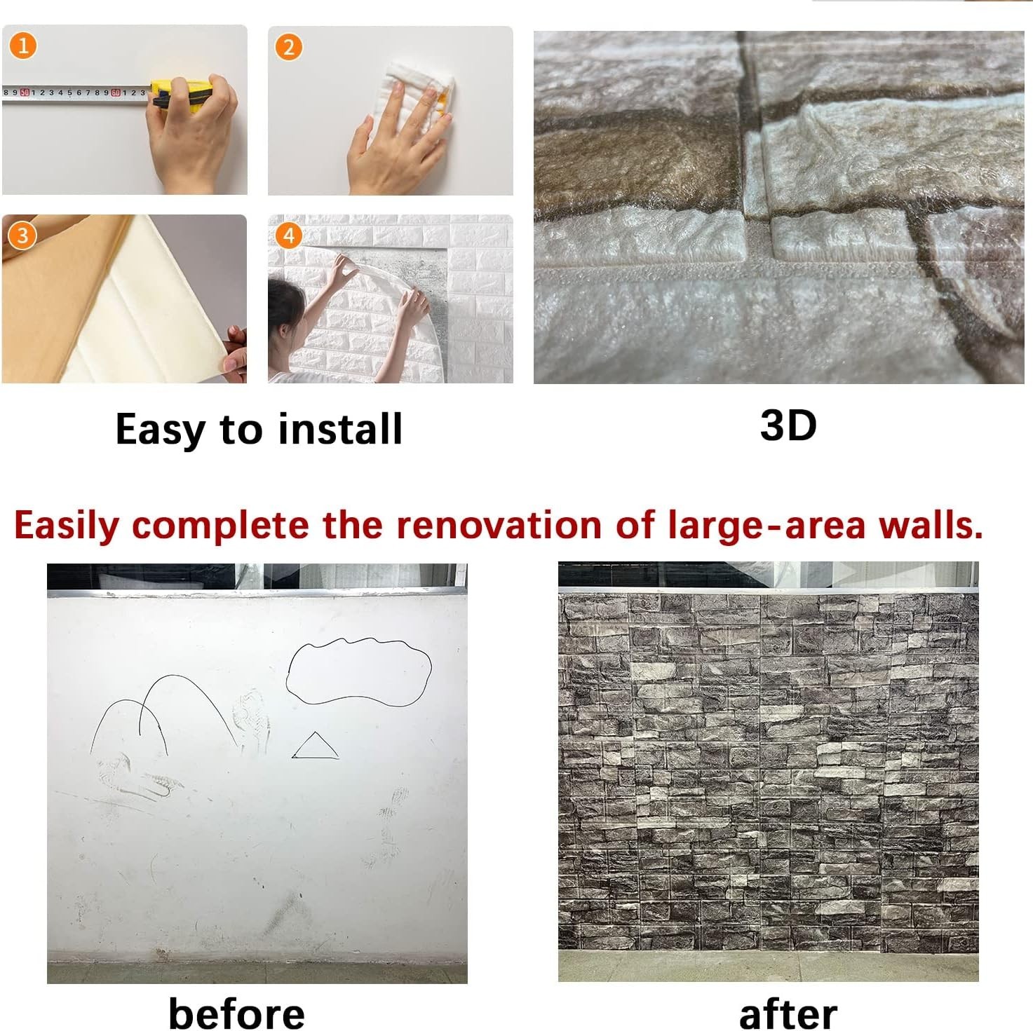 Waterproof 3D Faux Stone Wall Panels – Easy Installation, Elegant Design**/-