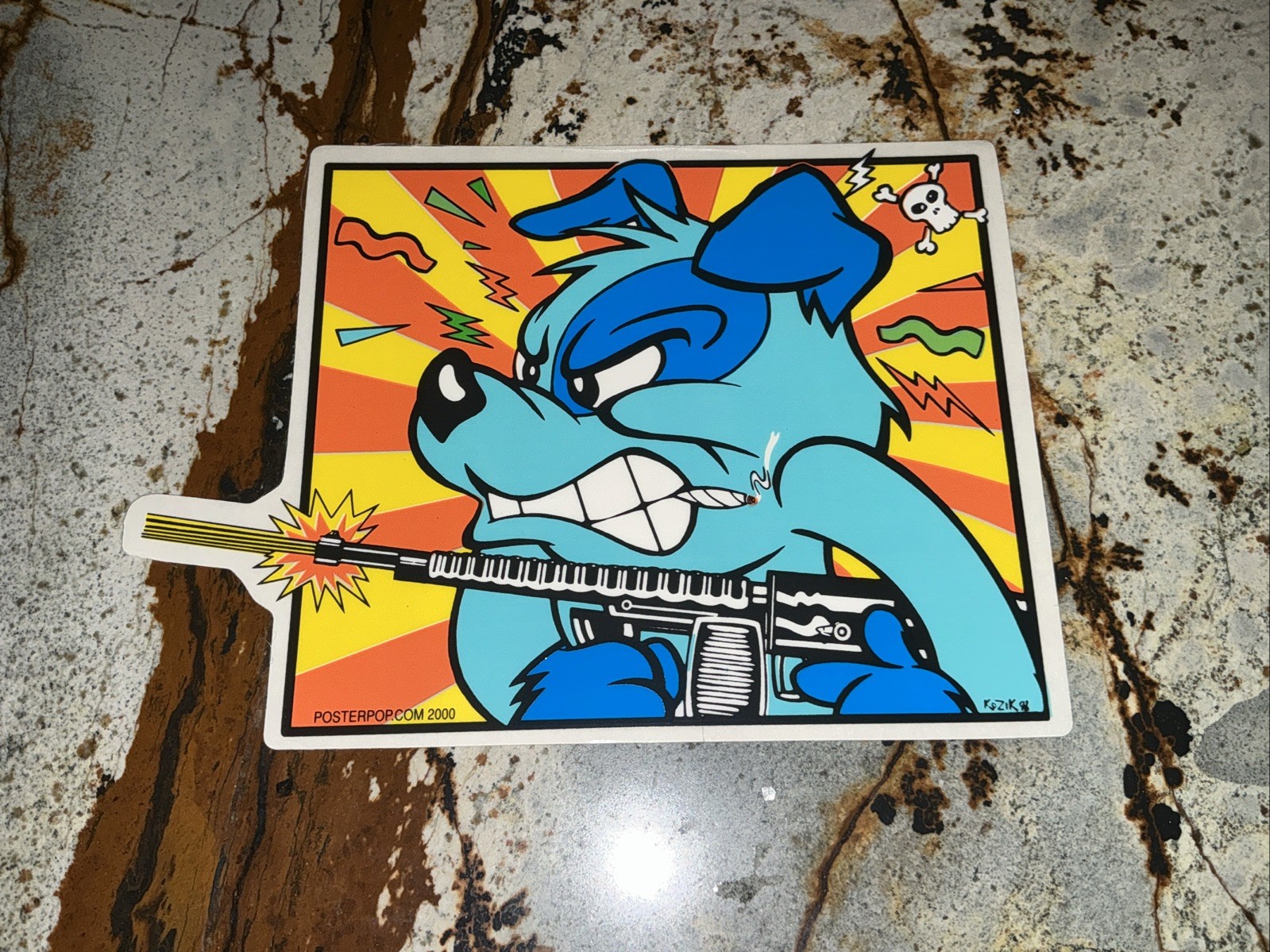Frank Kozik original Poster Pop MAD DOG silkscreen 4.5" Sticker; Vintage 2000