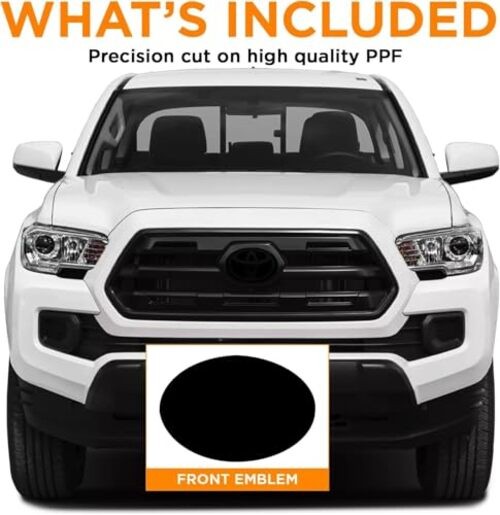 Pre-Cut Front Emblem Tint Compatible with Toyota Tacoma Limited, TRD Dark Smoke