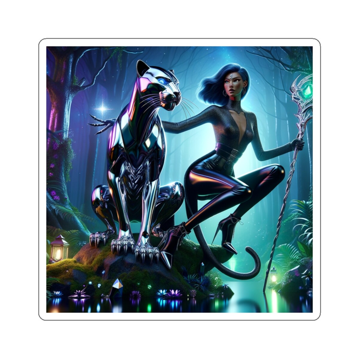 Sticker Chrome Panther Sorceress Digital Art 2×2 3×3 4×4 6×6