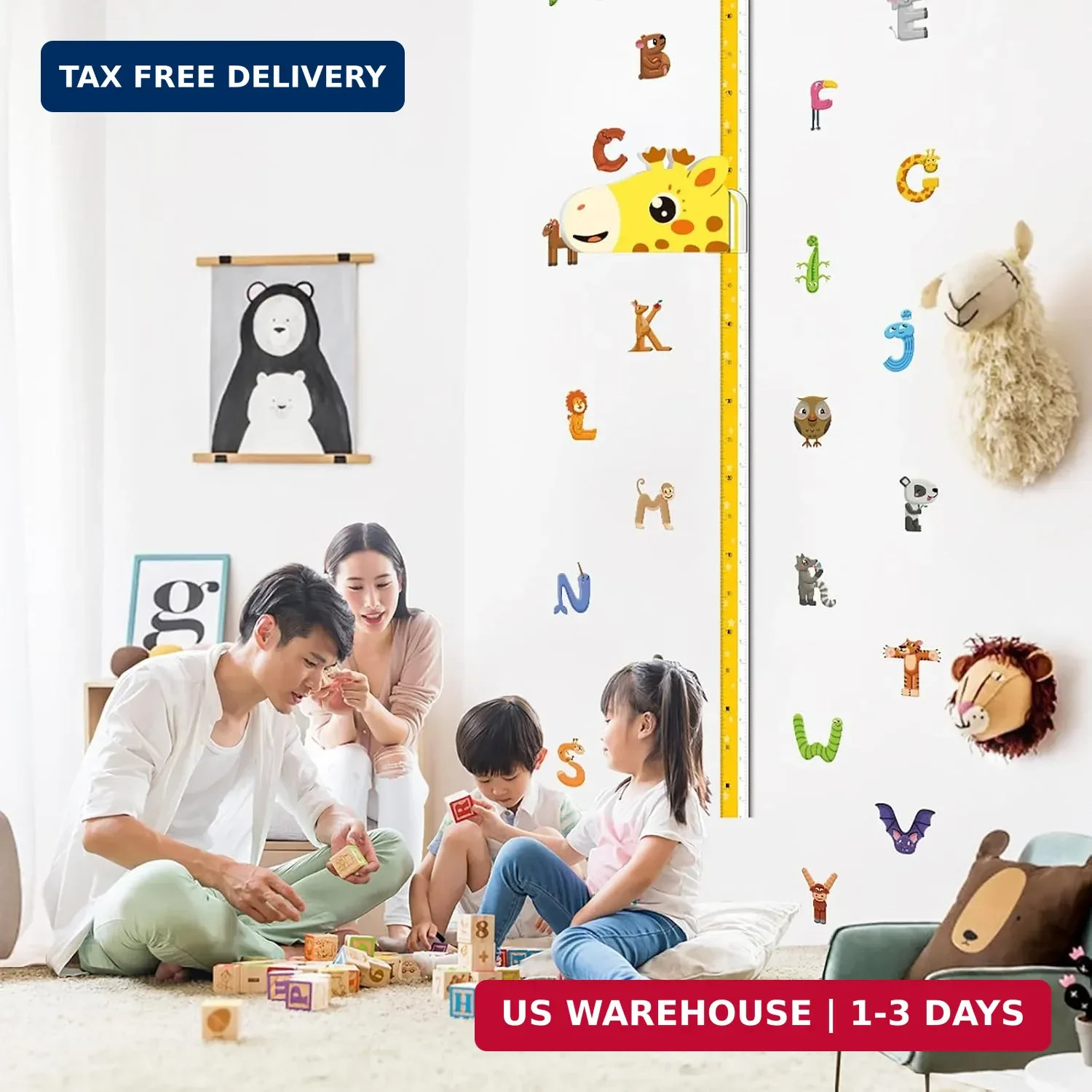 Kids Growth Chart Height Measure Wall Decal Animal Alphabet Stickers Giraffe Des