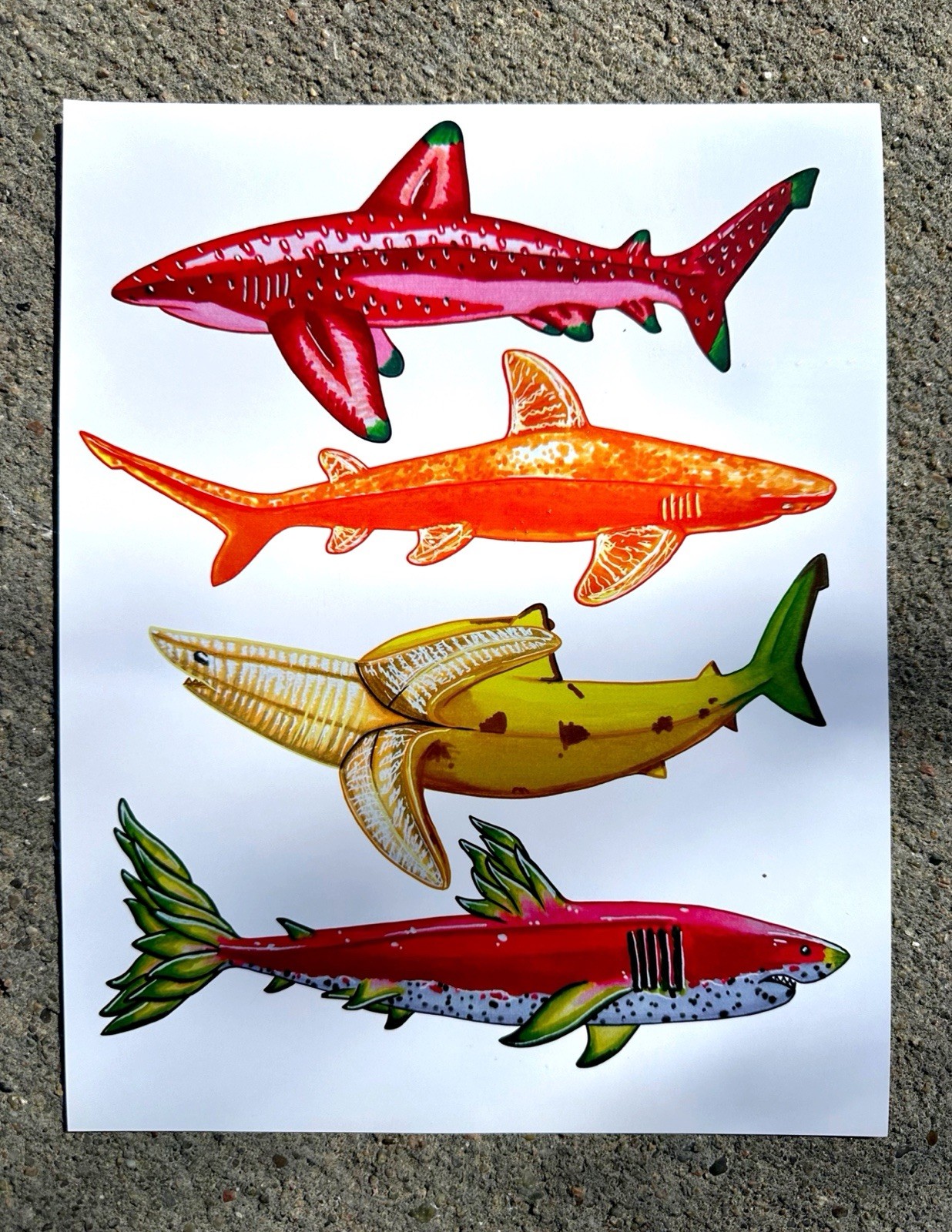 Fruit Shark Art Print 11’x8’ Wall/Home Decor