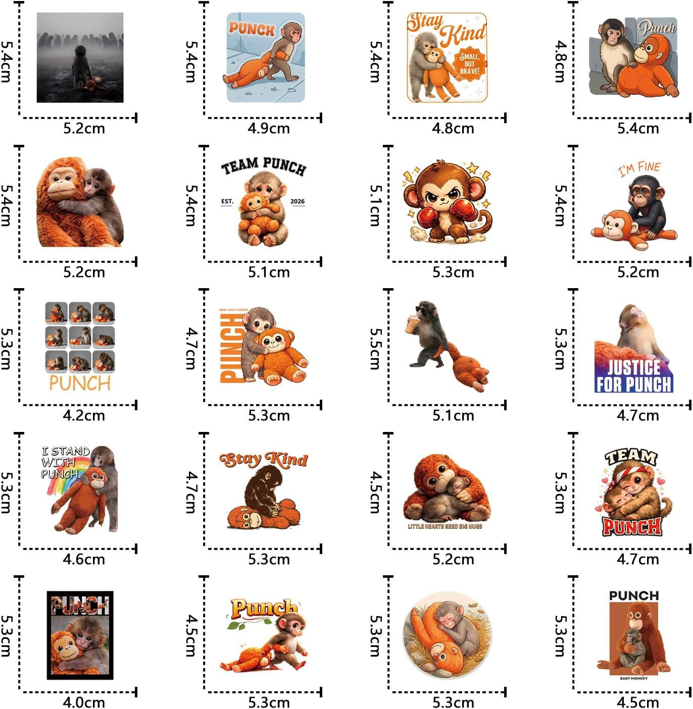 120 Pcs Monkey Punch Stickers Cute Cartoon Waterproof Vinyl Decals