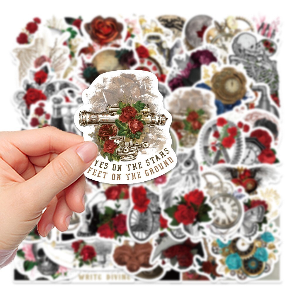 50pcs RETRO ROSE Vintage Stickers, Aesthetic Clock Furniture Owl Flowers, #222
