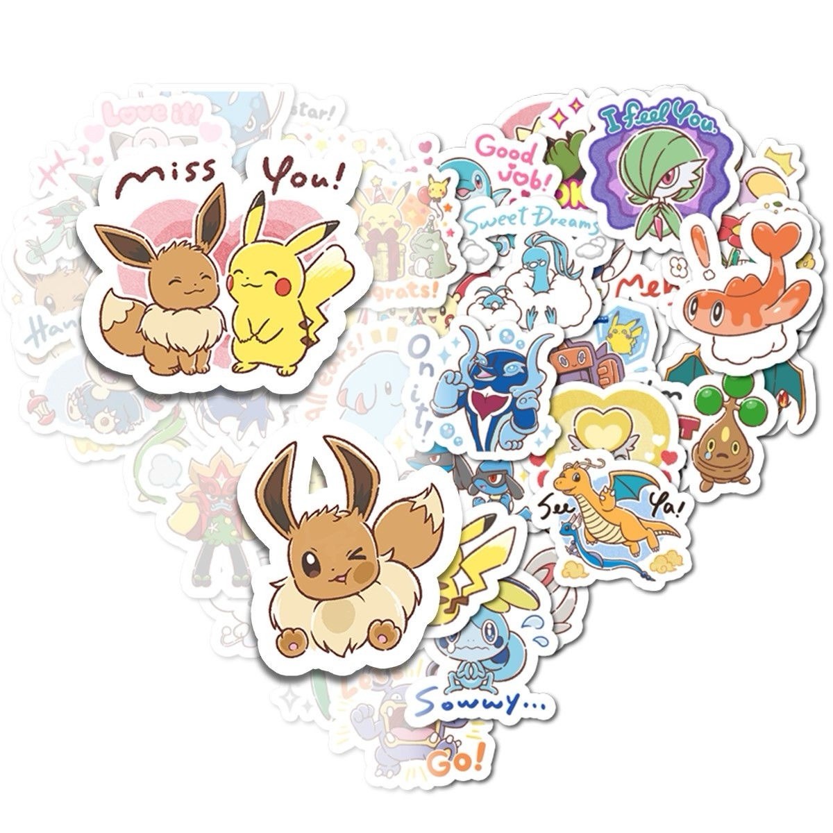 40pc Pokémon Cute Emoji Sticker Pack Pikachu Togepi Kawaii Laptop Decals Set