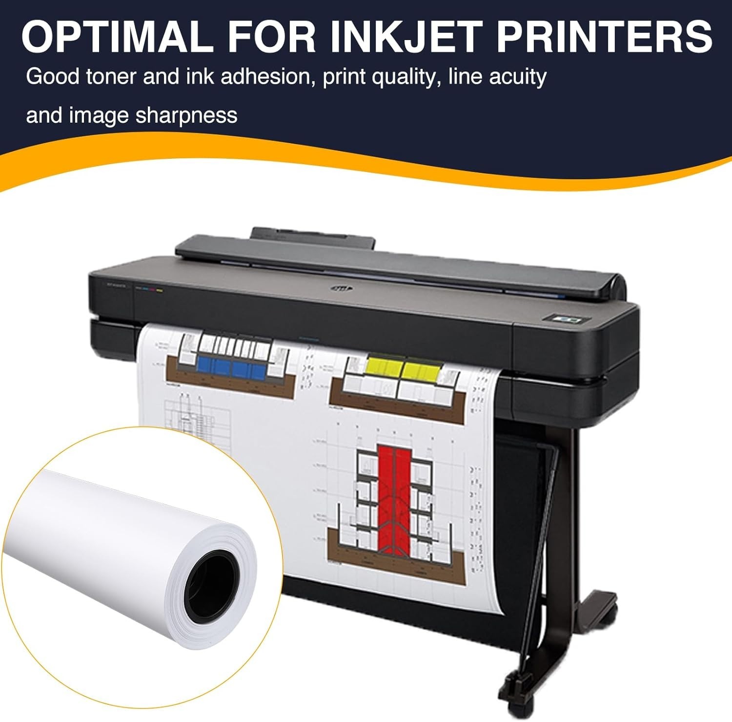 Wide Format Paper,4 Rolls Plotter Paper 24 in X 150 Ft, CAD Bond Rolls,20Lb,Bond