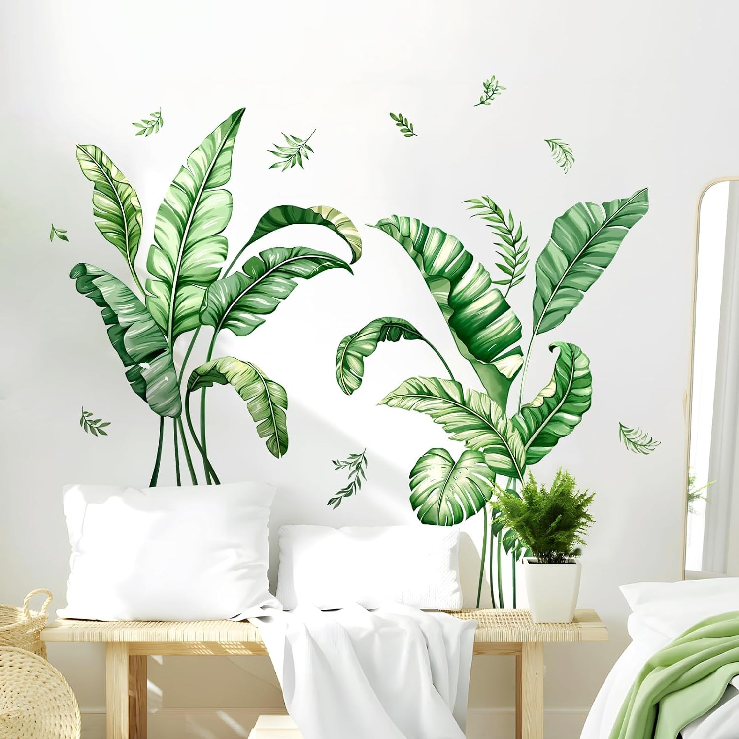 Large Tropical Palm Leaves Wall Decals Green Peel Stick Vinyl Wall Stickers Deco