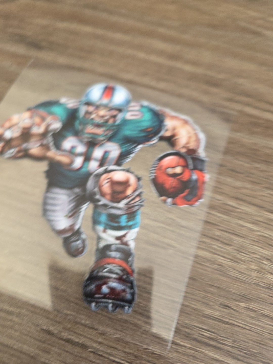 Miami Dolphins Running Football Player Raised UV DTF Decal Color 4in X 4in