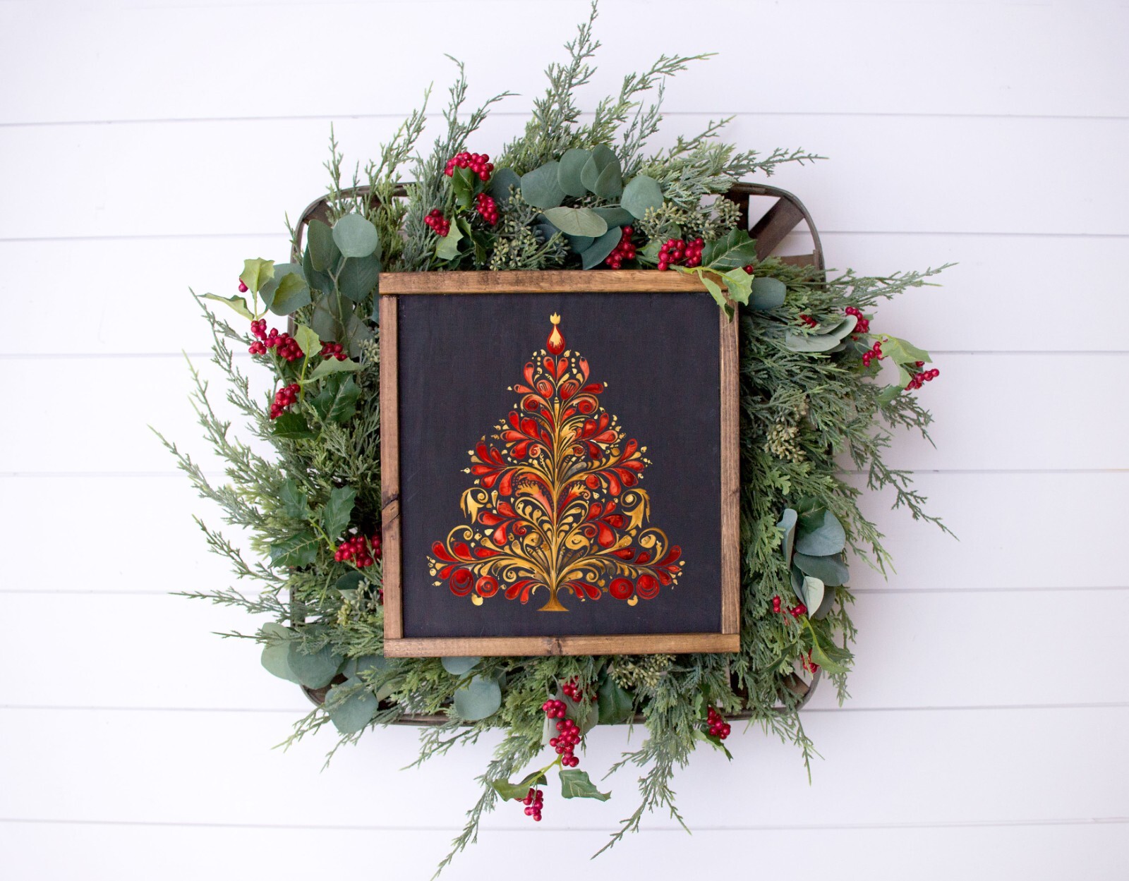 Red and Yellow Nordic Christmas Tree UV DTF Transparent Sticker / Decal