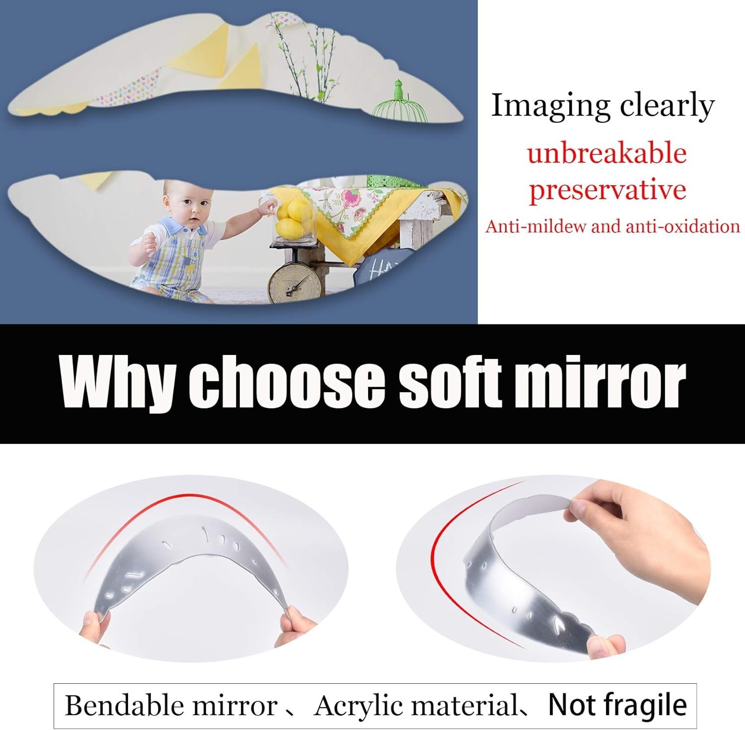 2 Sets 3D Lips Mirror Wall Stickers Acrylic Kiss Decals Silver