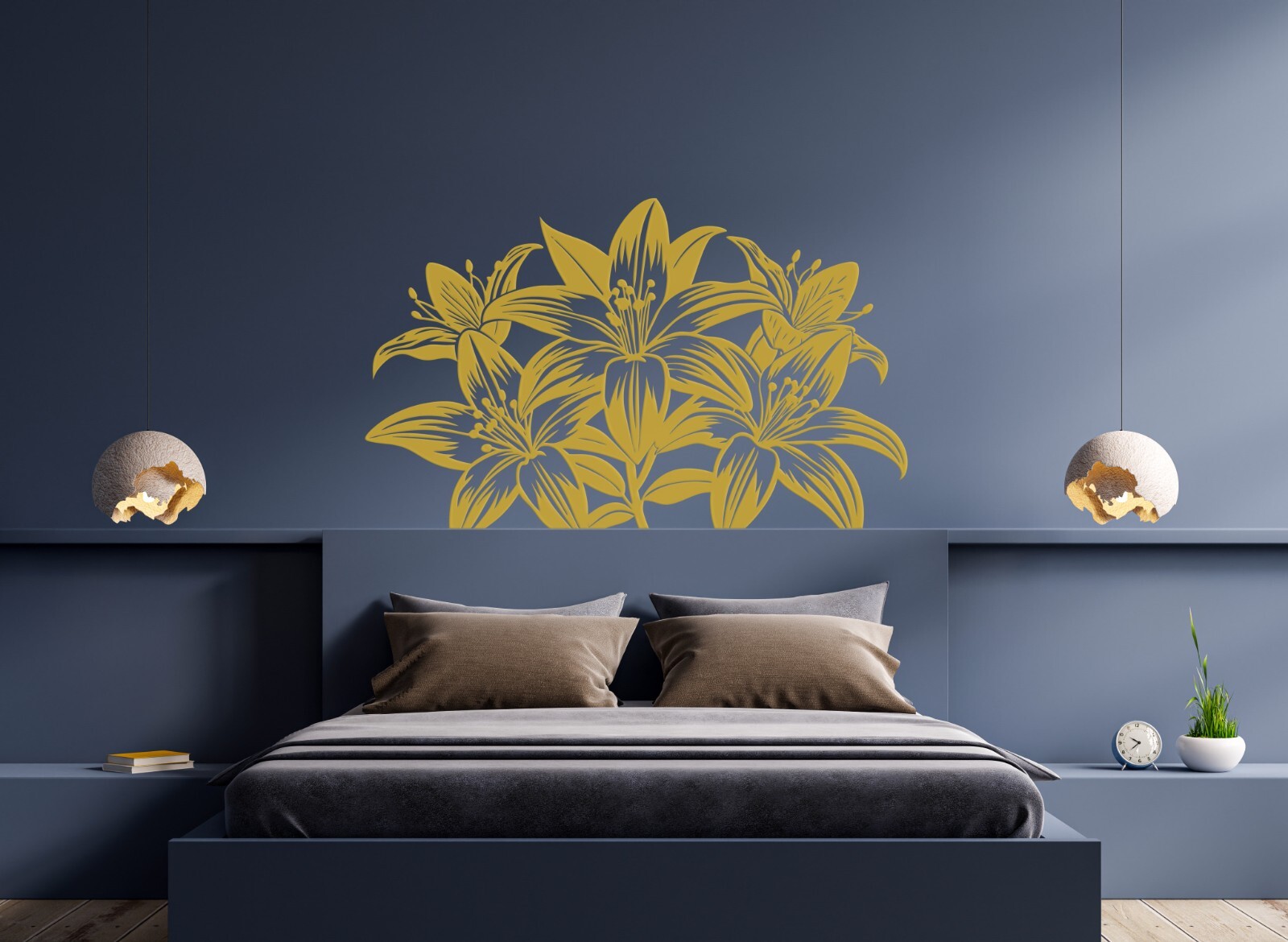 White Lilies Wall Decals – Gold Lilies Floral Wall Decal – Flowers Vinyl se246