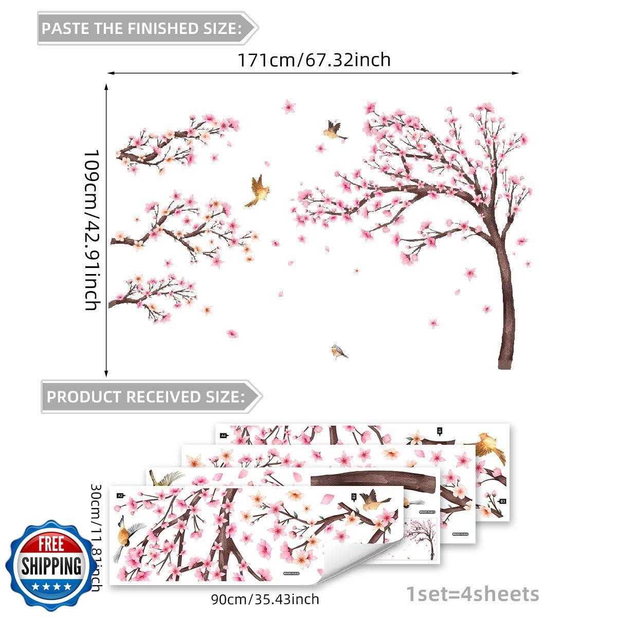 Large Cherry Blossom Tree Wall Stickers Pink Flower Tree Wall Decals for Girl
