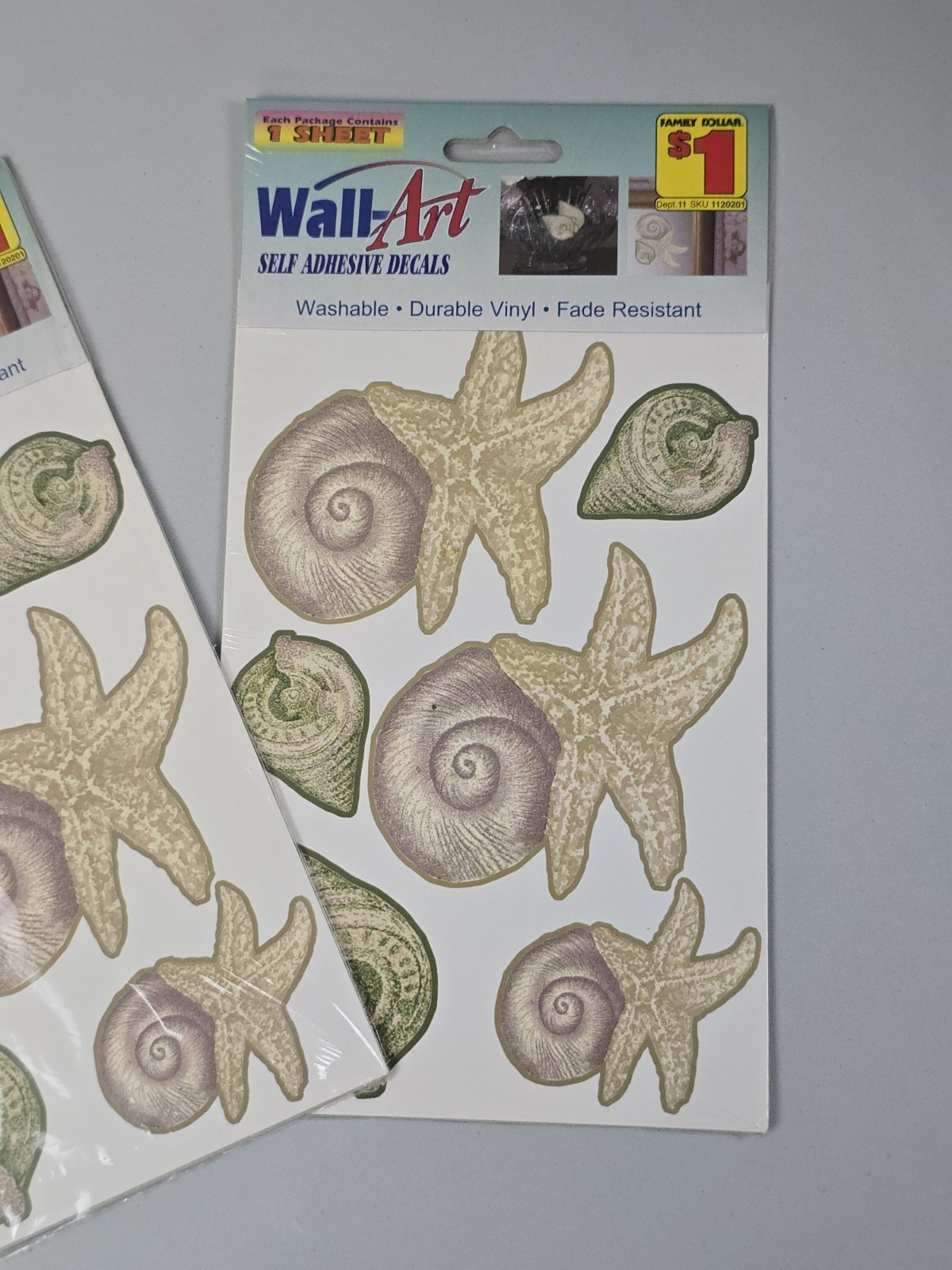 Wall Art Self Adhesive Decals Sea Shells Washable Sealed Lot Of 2 Vintage NOS