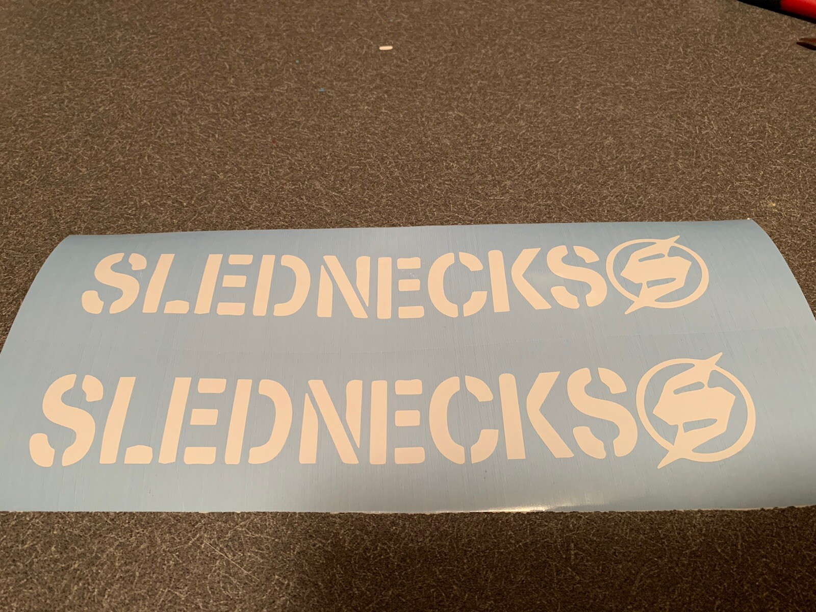 Slednecks Snowmobile vinyl stickers decal PAIR OF TWO Trailer White 20”
