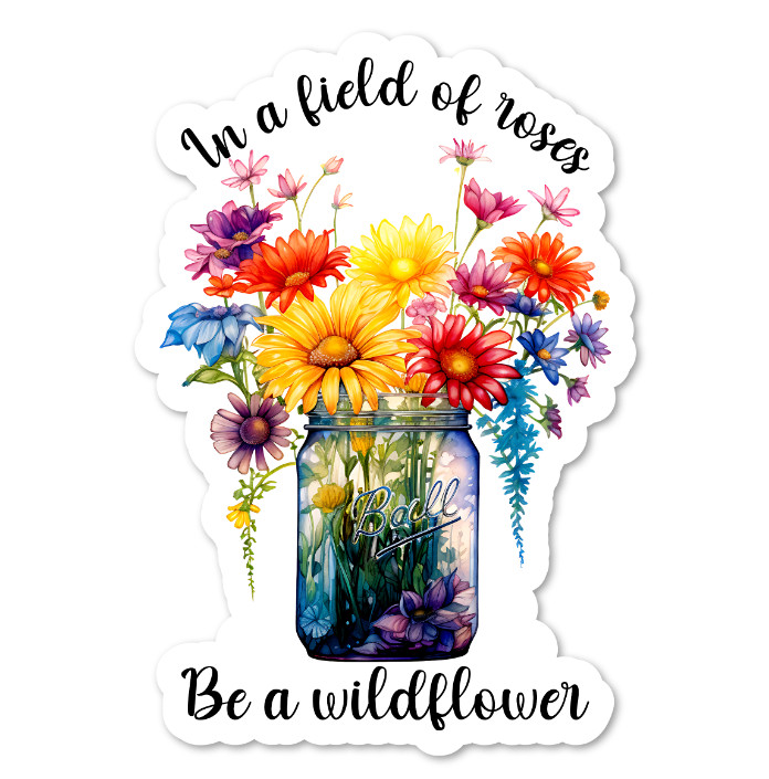 Jar of Flowers Vinyl Sticker, Water Resistant, Scrapbooking, Laptop, 2 Sizes