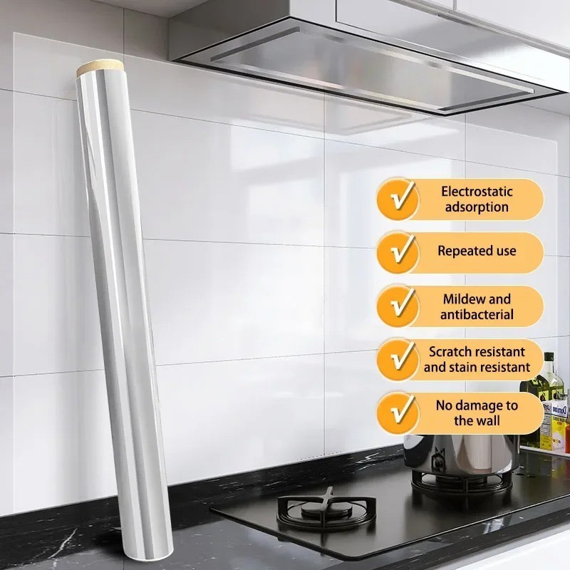 Kitchen Oil Proof Wall Sticker Self Adhesive Clear Wallpaper Heat Resistant