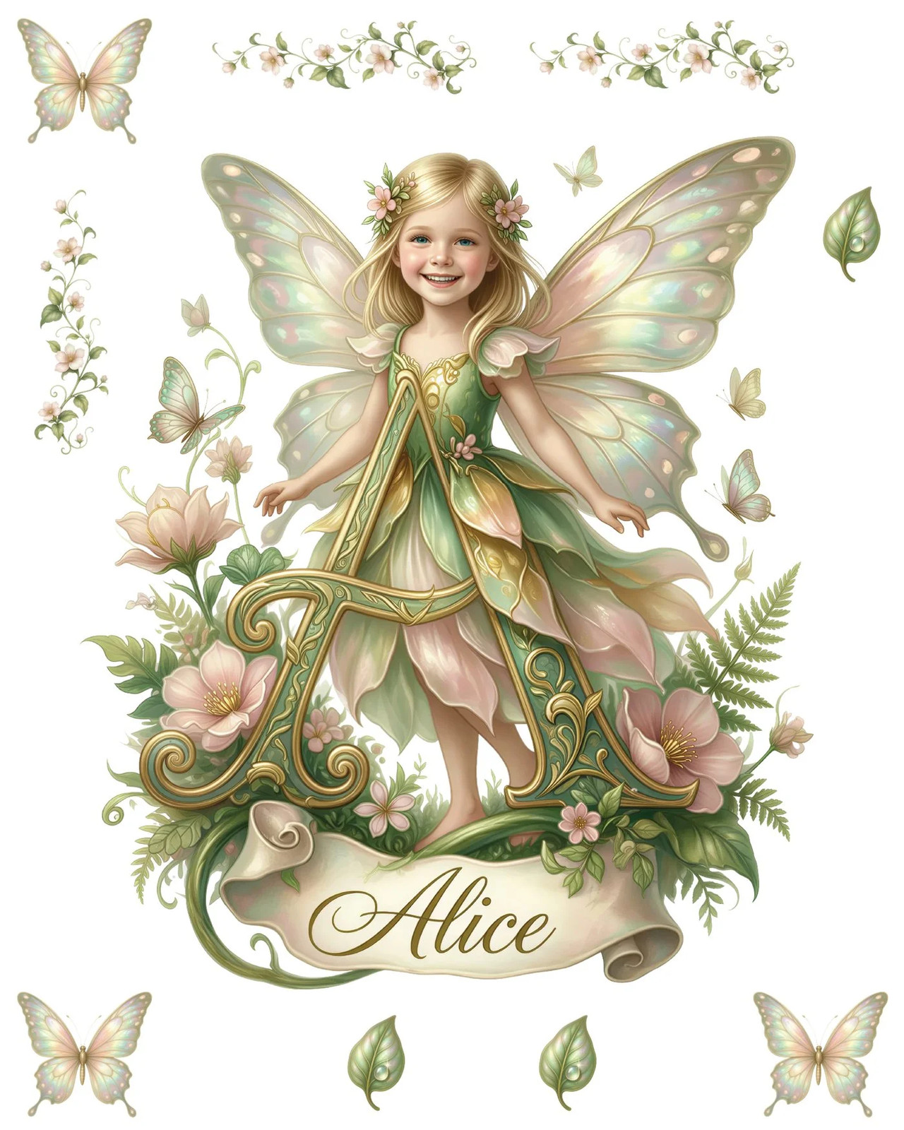 Personalized Fairy Wall Decal Set Custom Girl Photo Name 10 Pc Butterfly Garden