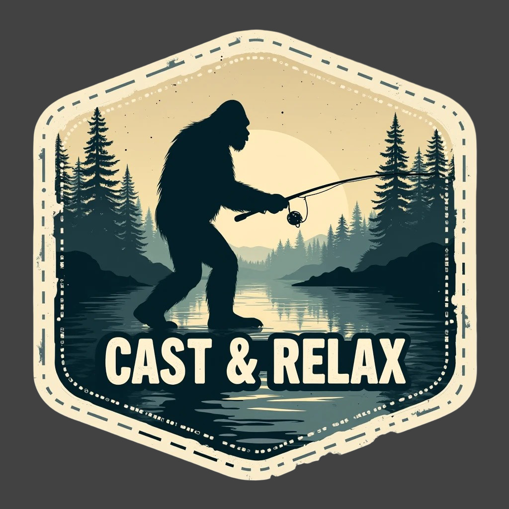 Bigfoot Fishing Cast and Relax Sticker Vinyl Decal Sasquatch Angler Humor