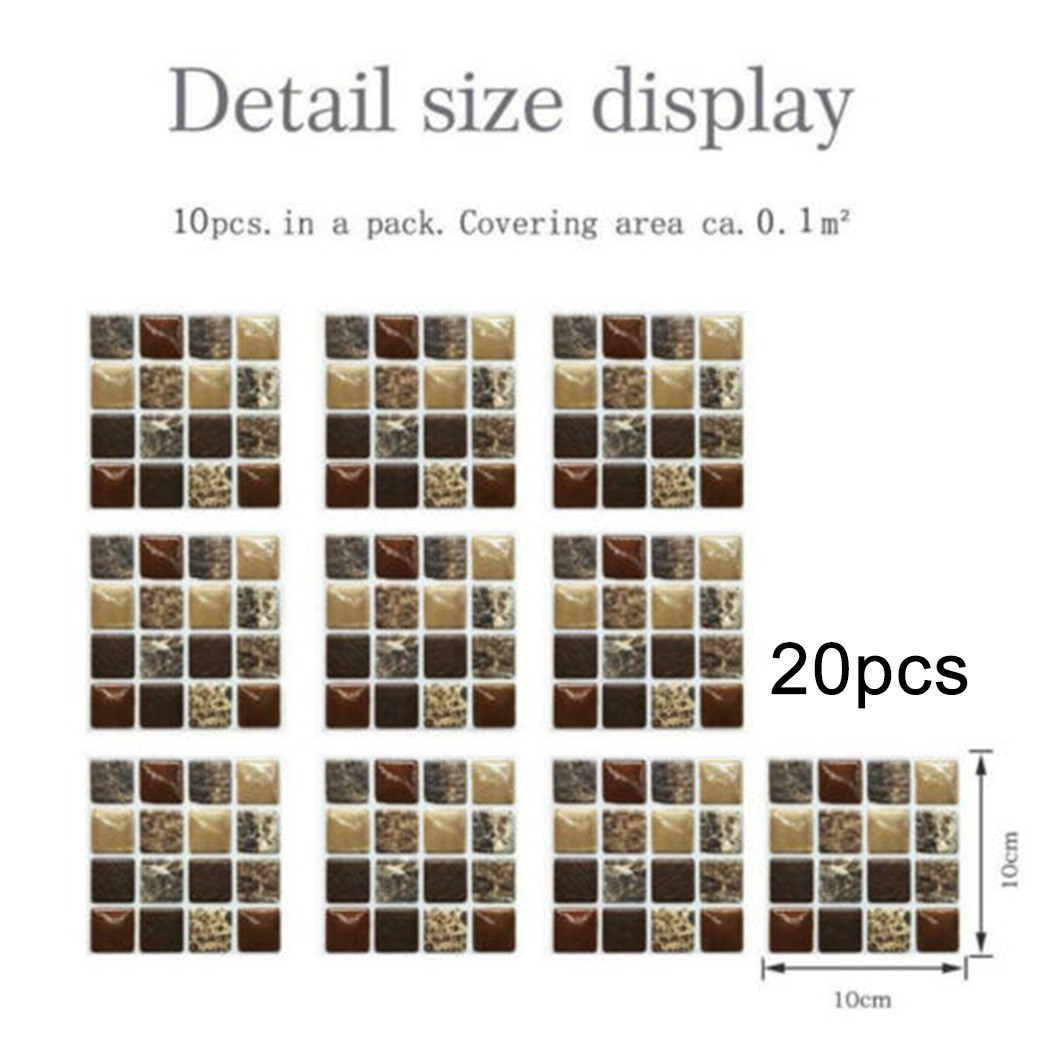 PVC 3D Mosaic For Tile Stickers Pack of 20 for Kitchen Bathroom Wall 10x10cm