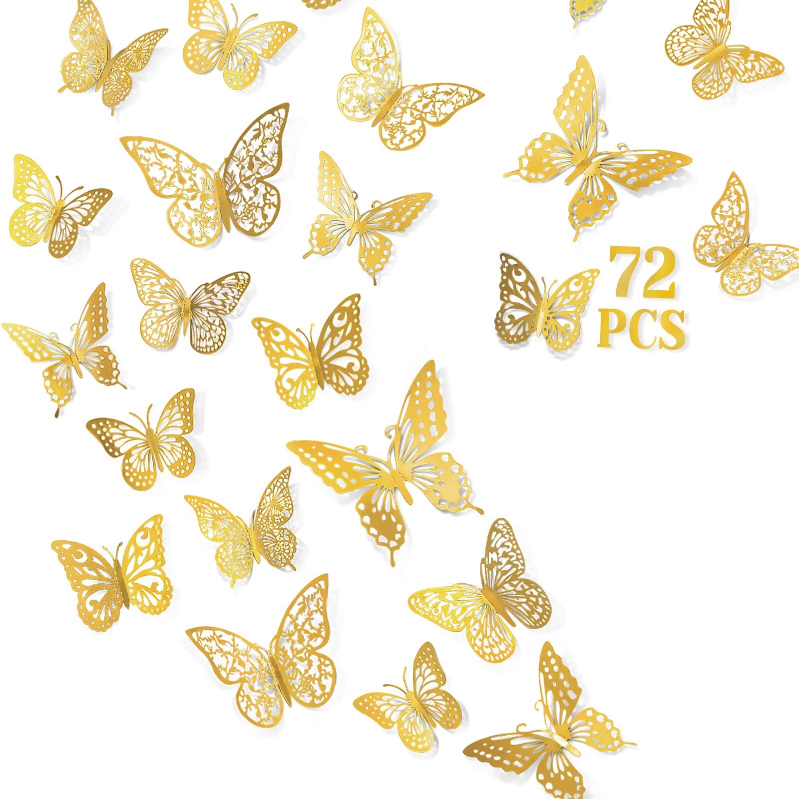 72 piezas 3D mariposa decoración de pared para dormitorio fiesta manualidades