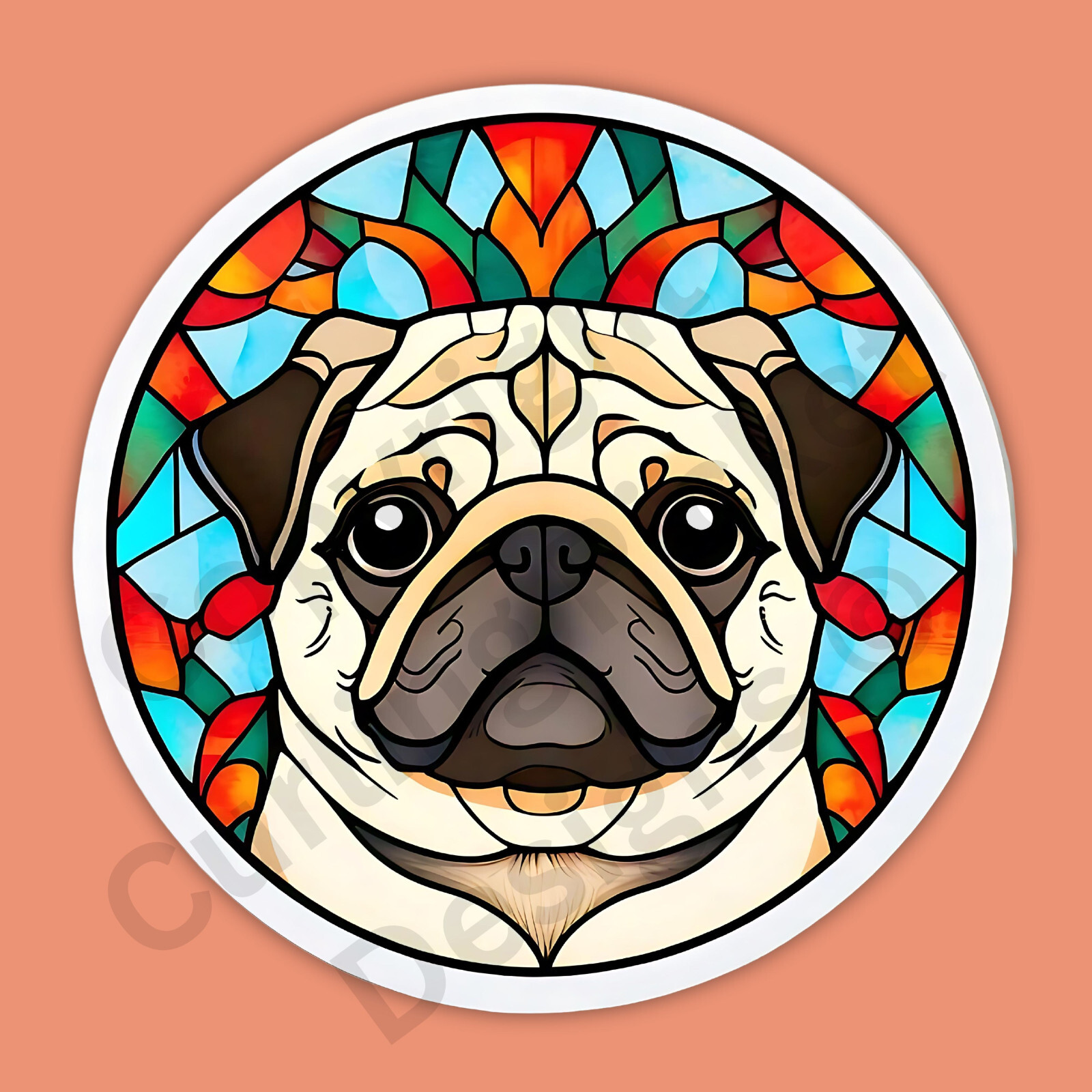 Stained Glass Style Pug Breed Dog Breed Mosaic 3" Vinyl Sticker