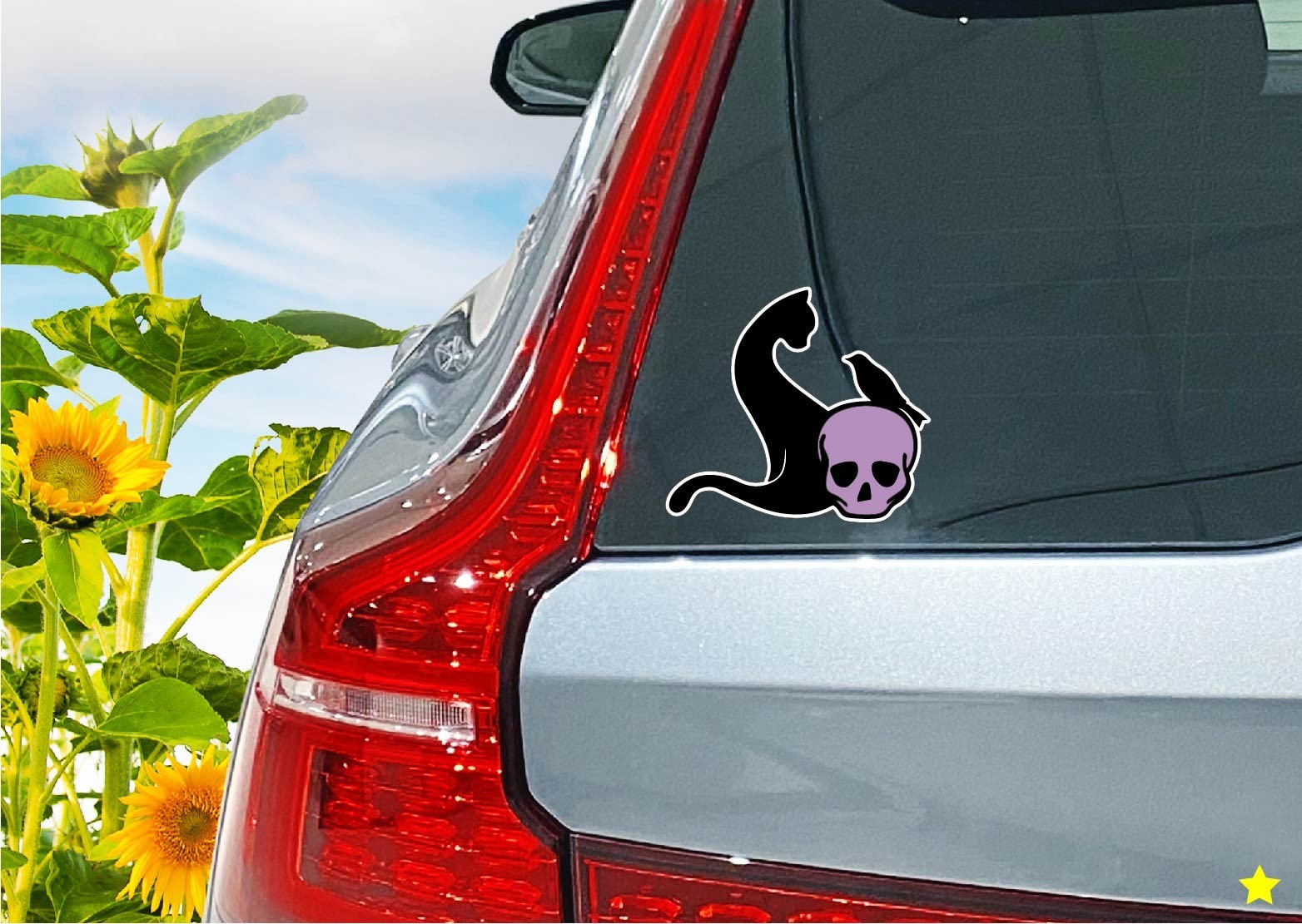 Cat Raven and Skull Decal Sticker Crow Halloween Decor Goth Dark Kitty Human