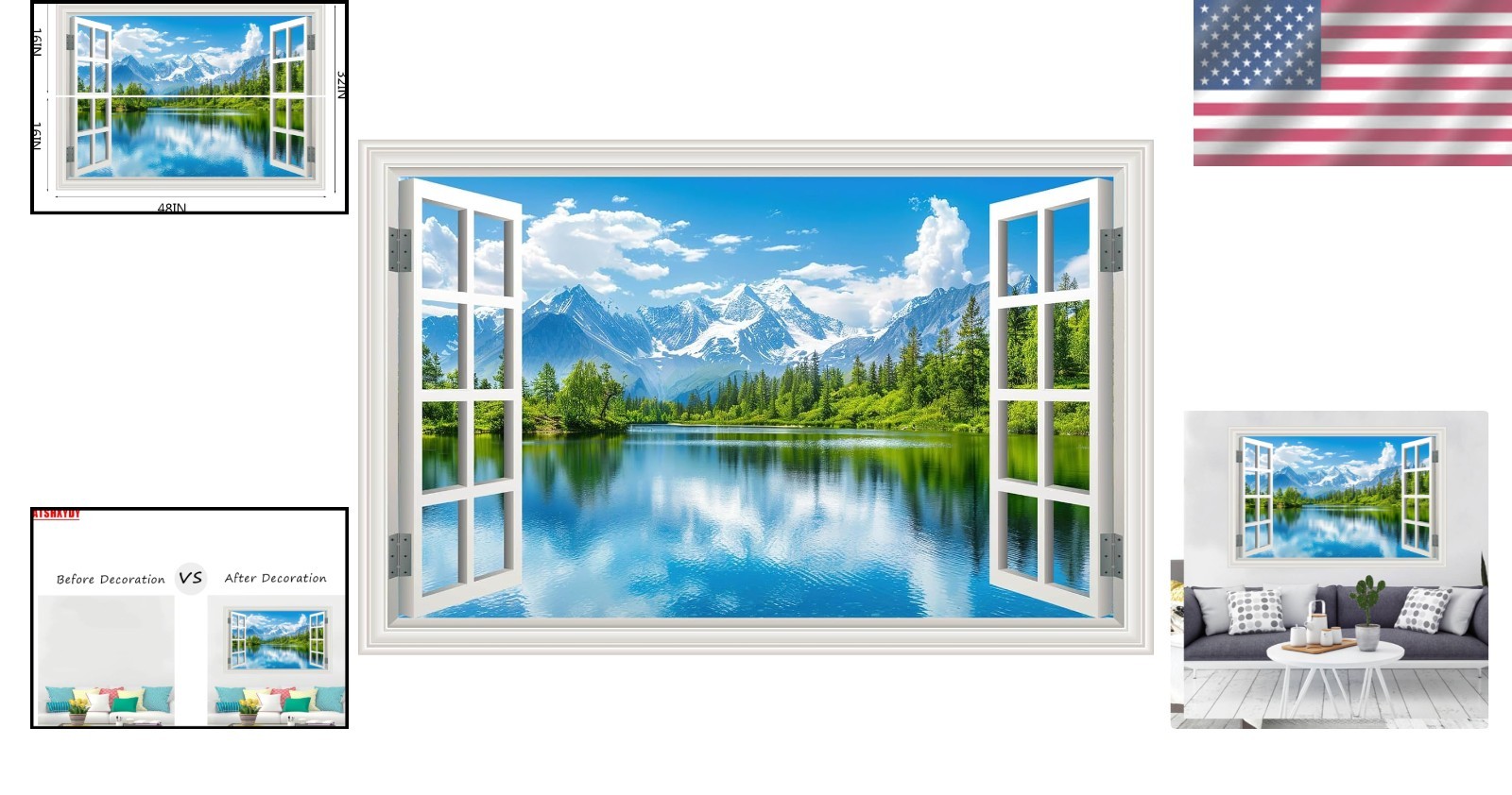 Mountain Lake Forest Tree Wall Mural – Set of 2 Sheets