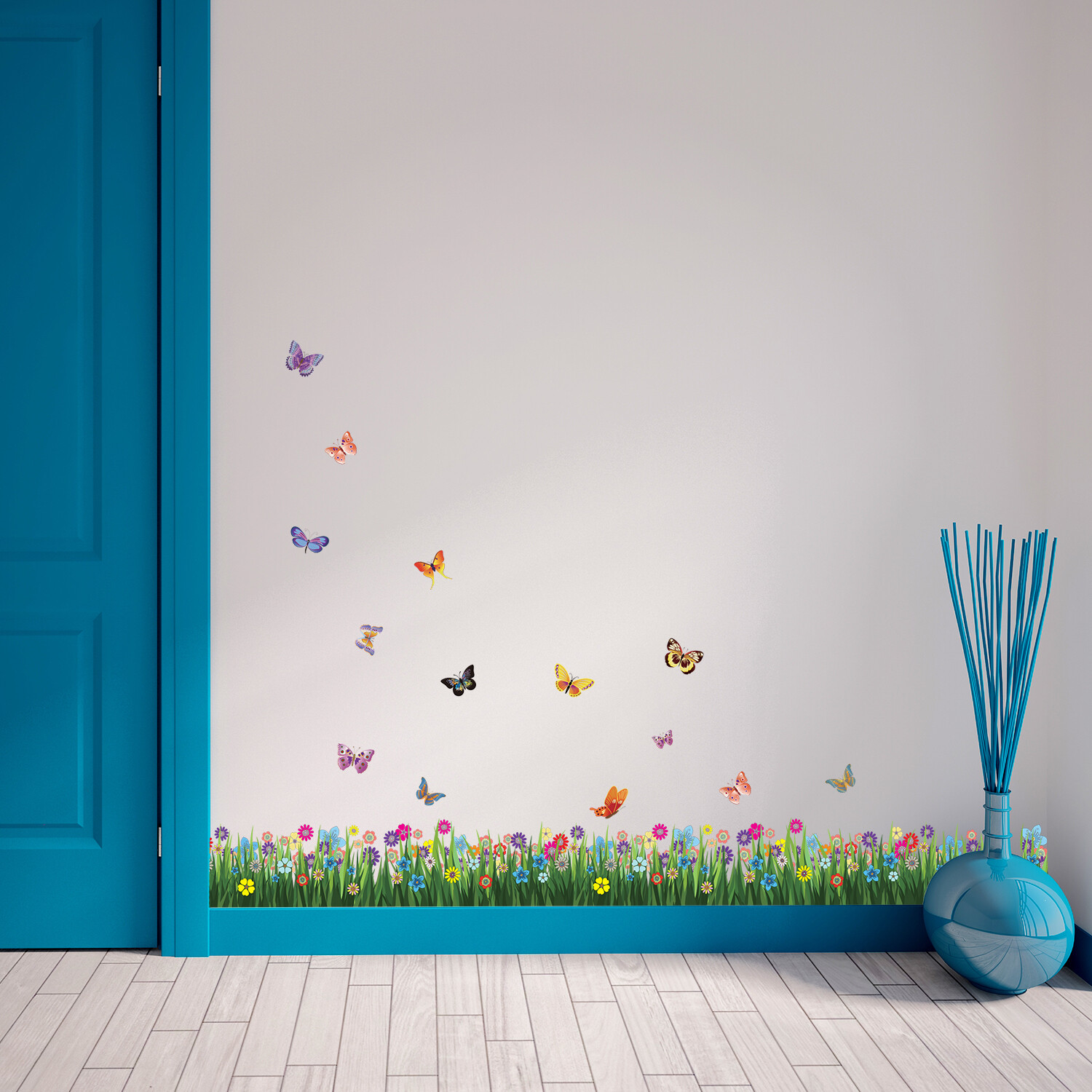 Walplus Spring Colorful Butterflies Grass Wall Stickers Decal Nursery Room Decor