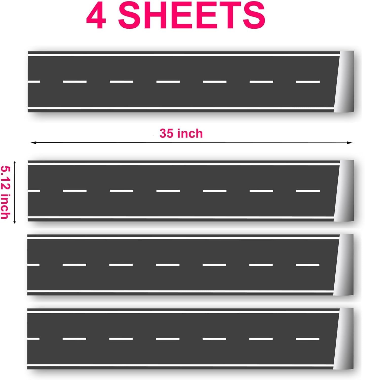 Kids Room 140 Inch Road Wall Decals – Easy to Apply and Removable Vinyl Stickers