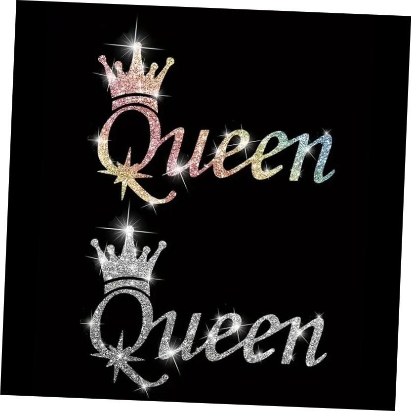2PCS Sparkling Crown Queen Self-Adhesive PVC Rainbow Glittery Decal Sticker