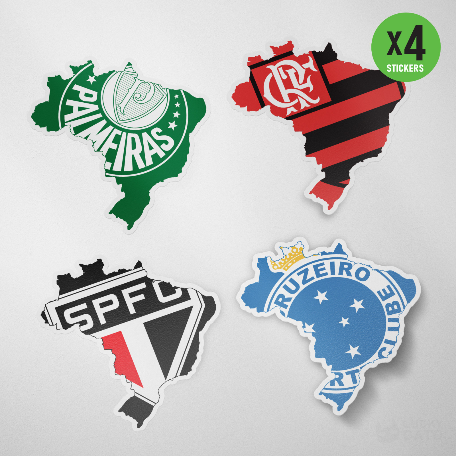 (4 Pack) Palmeiras Flamengo Cruzeiro Sao Paulo Brazil Vinyl Sticker Decal Map