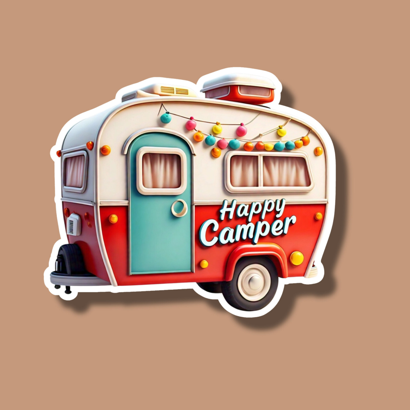 Happy Camper Camping Vintage Retro Style Camper 3" Vinyl Sticker