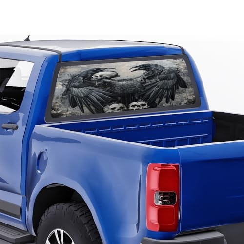 Pickup Truck Decals Rear Window, Black Bird 22W x 66L inch Vintage Raven Skull
