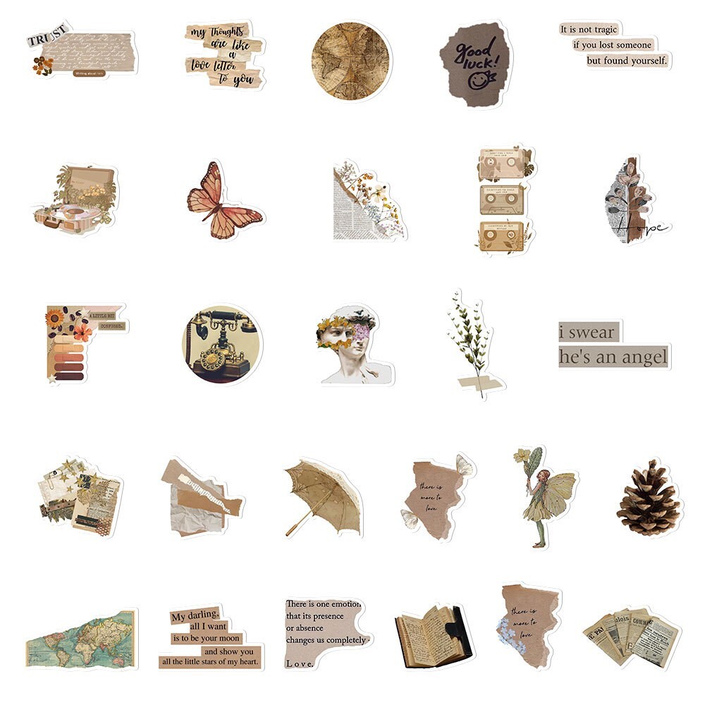 200pcs Retro Cottagecore Vintage STICKER PACK，#201206226251