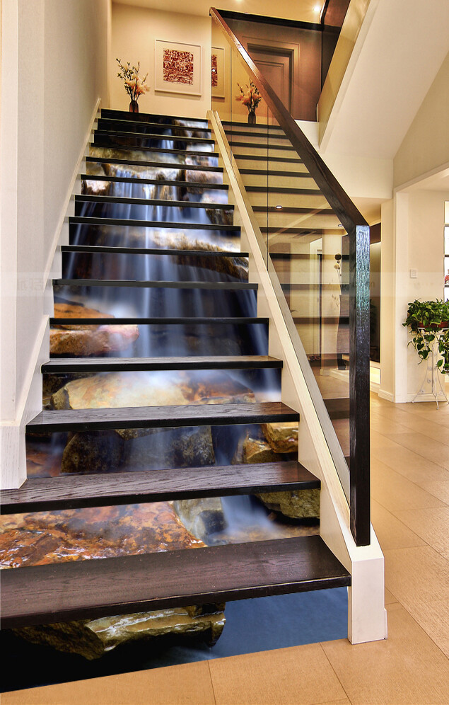 3D Waterfall Rock AZ394 Stair Risers Decoration Mural Vinyl Wallpaper Kay