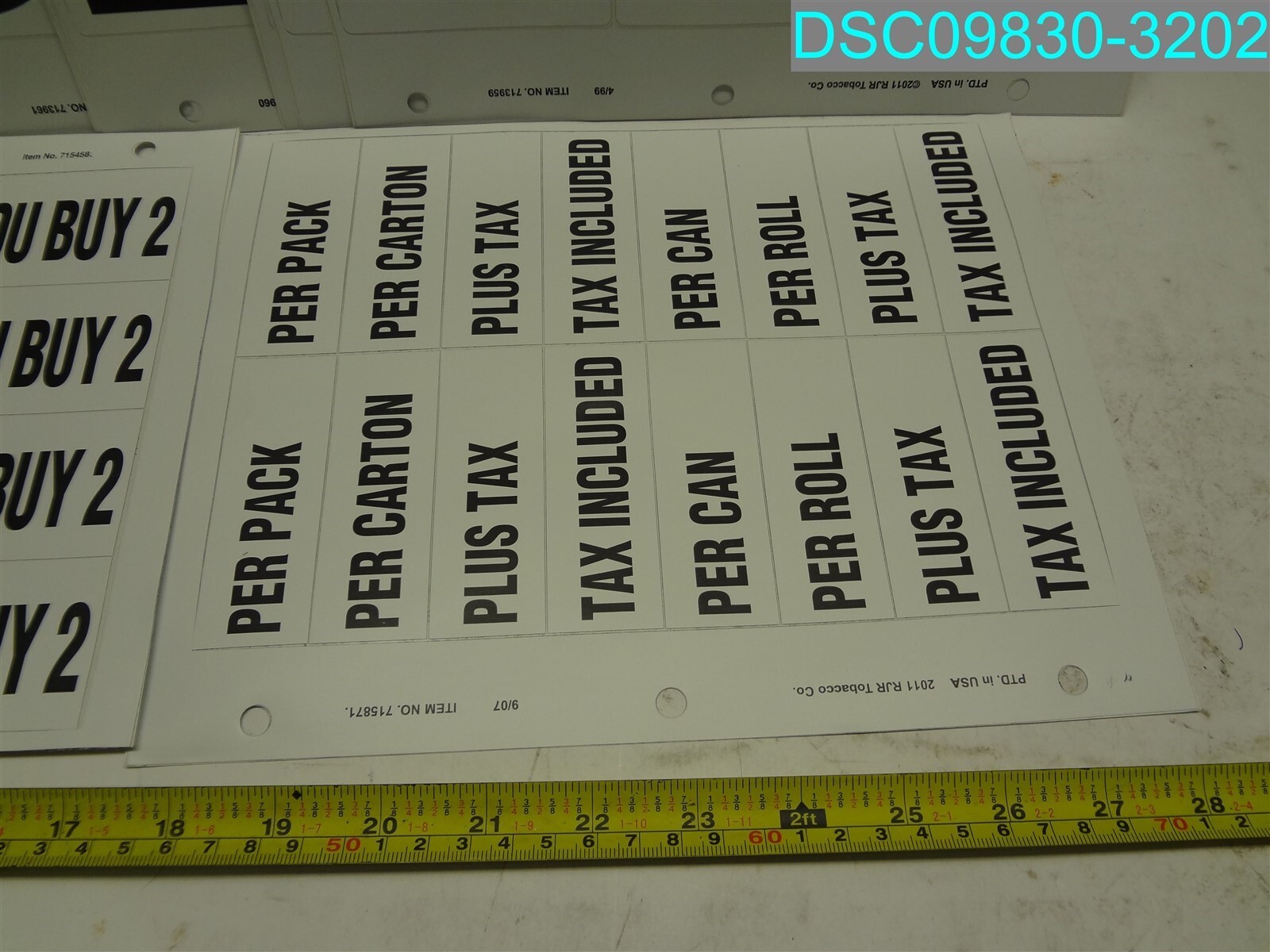 2011 RJR Tobacco 715871 White Self Adhesive Numbers Kit And Stickers