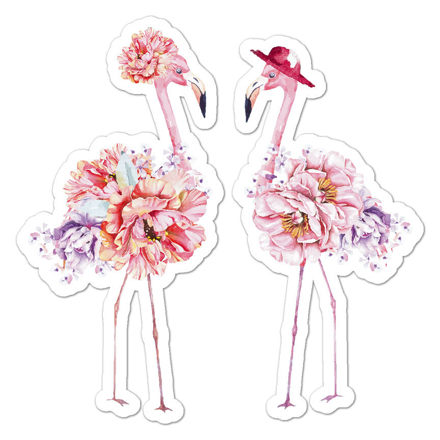 Flamingo Flowers, Vinyl Decal Sticker, Indoor Outdoor, 3 Sizes, #9851