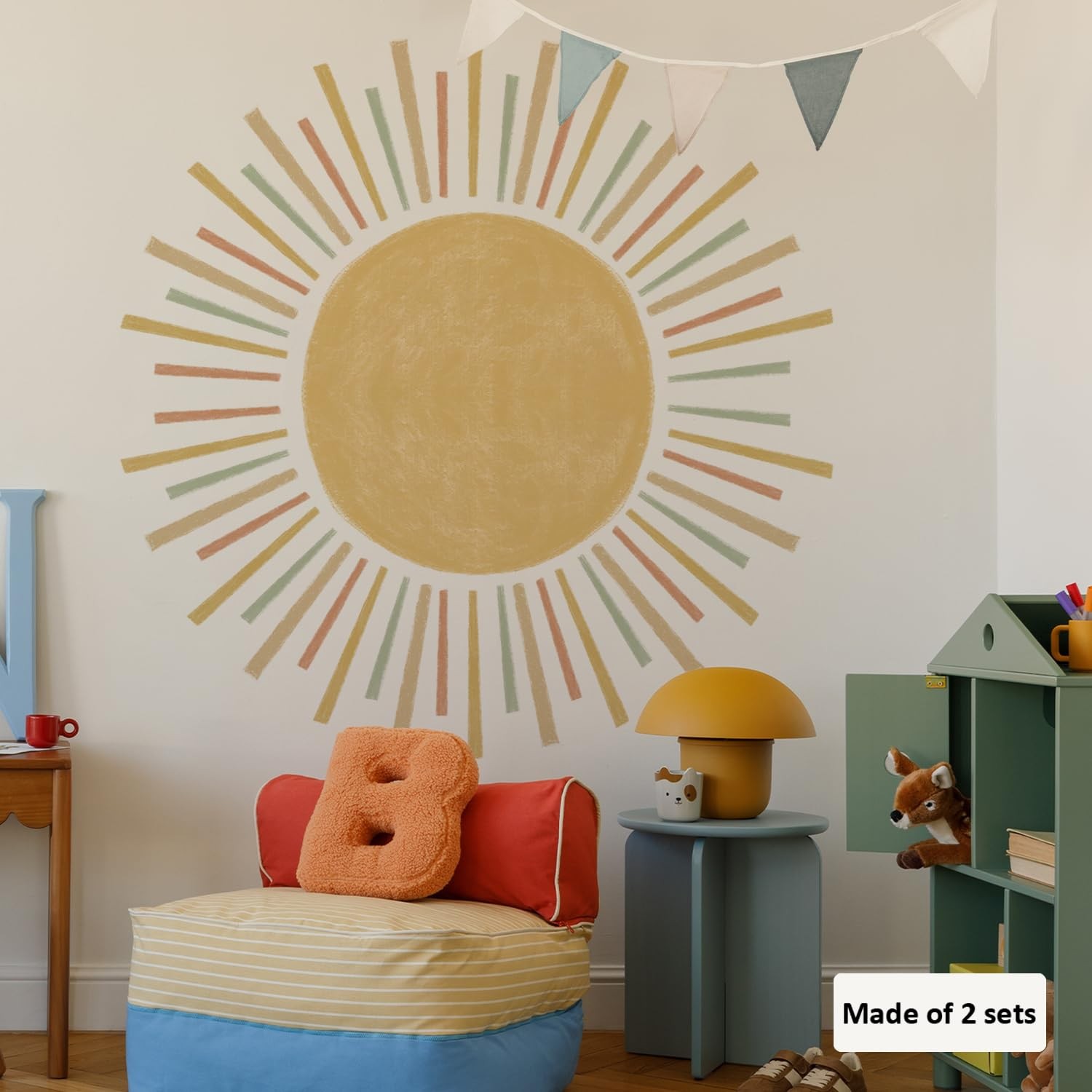 Large Boho Half Sun Wall Decals Peel and Stick, Pastel Sun Decal Sunrise Wall…