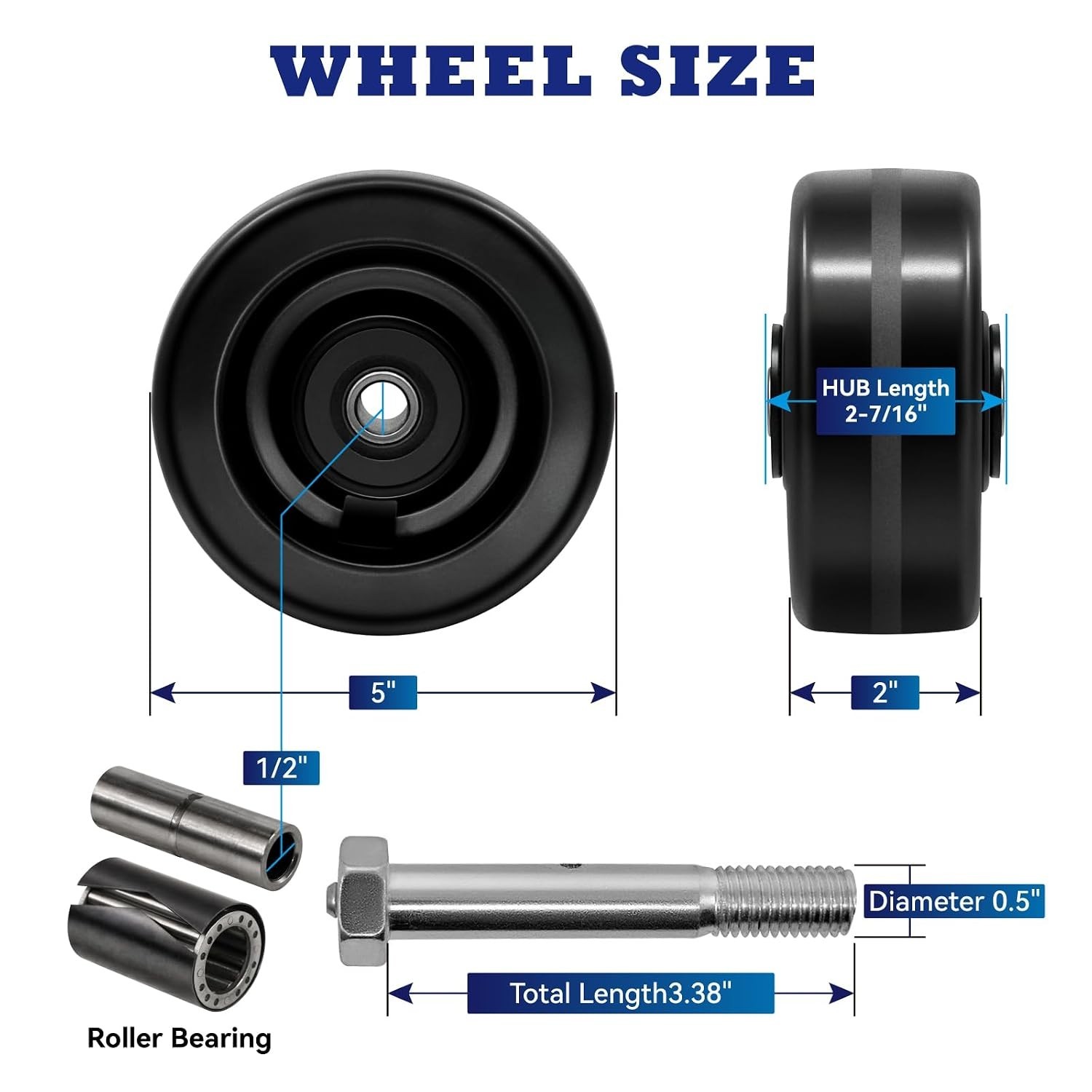 Set of 4 Heavy-Duty 5×2 Caster Wheels, Phenolic, 4000 LB Capacity, Temp -50F to