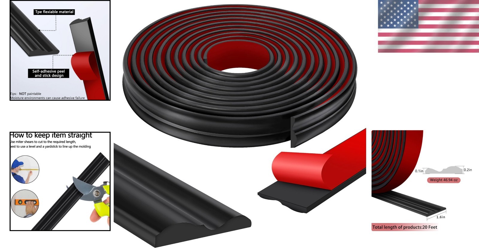 Elegant 20 Ft Black Wall Molding Trim – Perfect for Mirrors & Window Frames