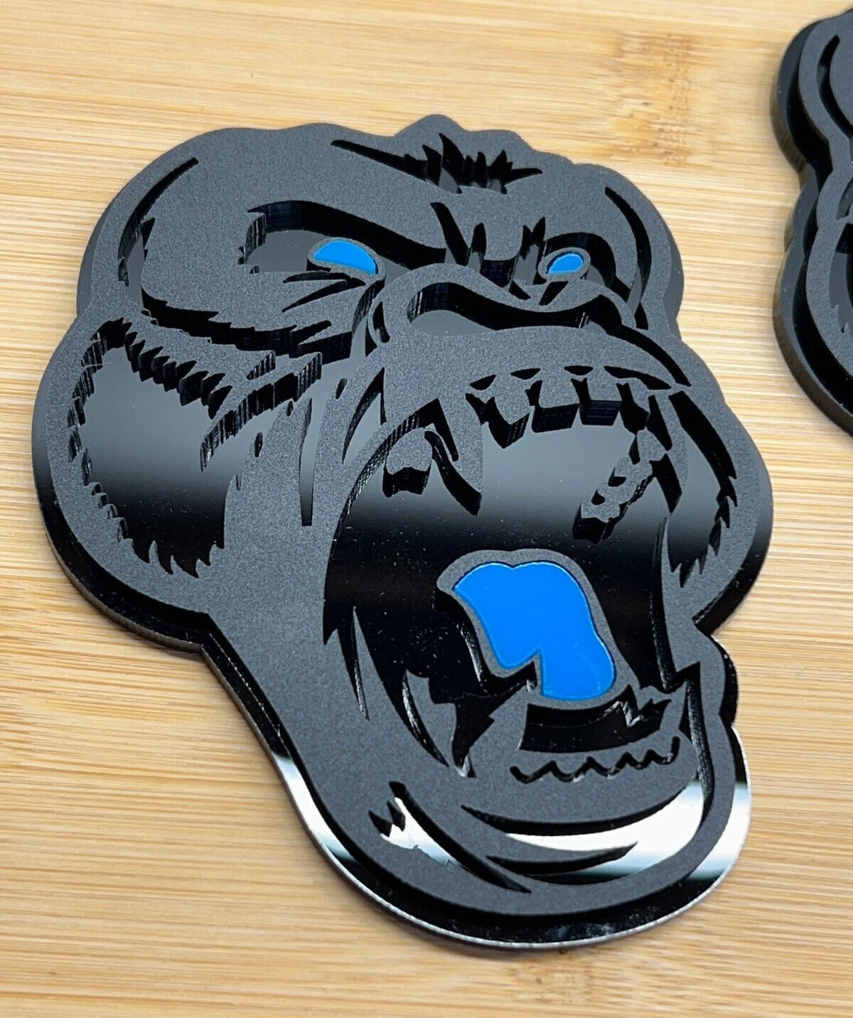 Angry Gorilla L-Blue Eye Car Truck Emblem Badge Matte Black Black Custom PK of 2