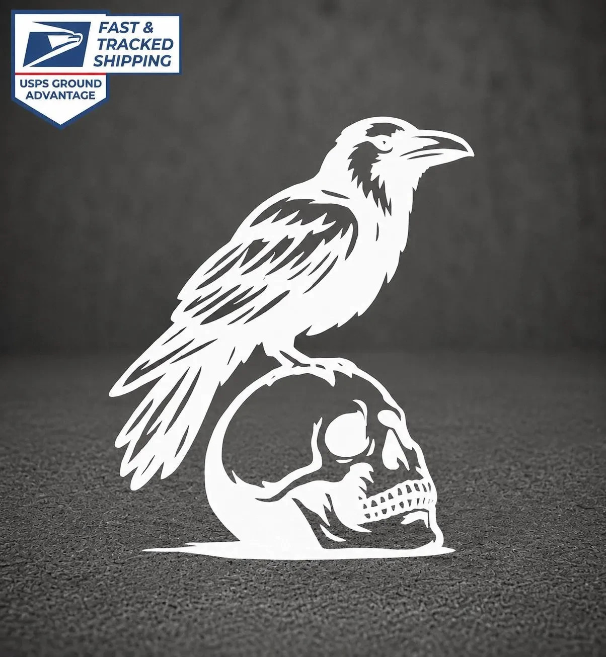 Raven with a Skull Vinyl Decal – Gothic Crow Sticker