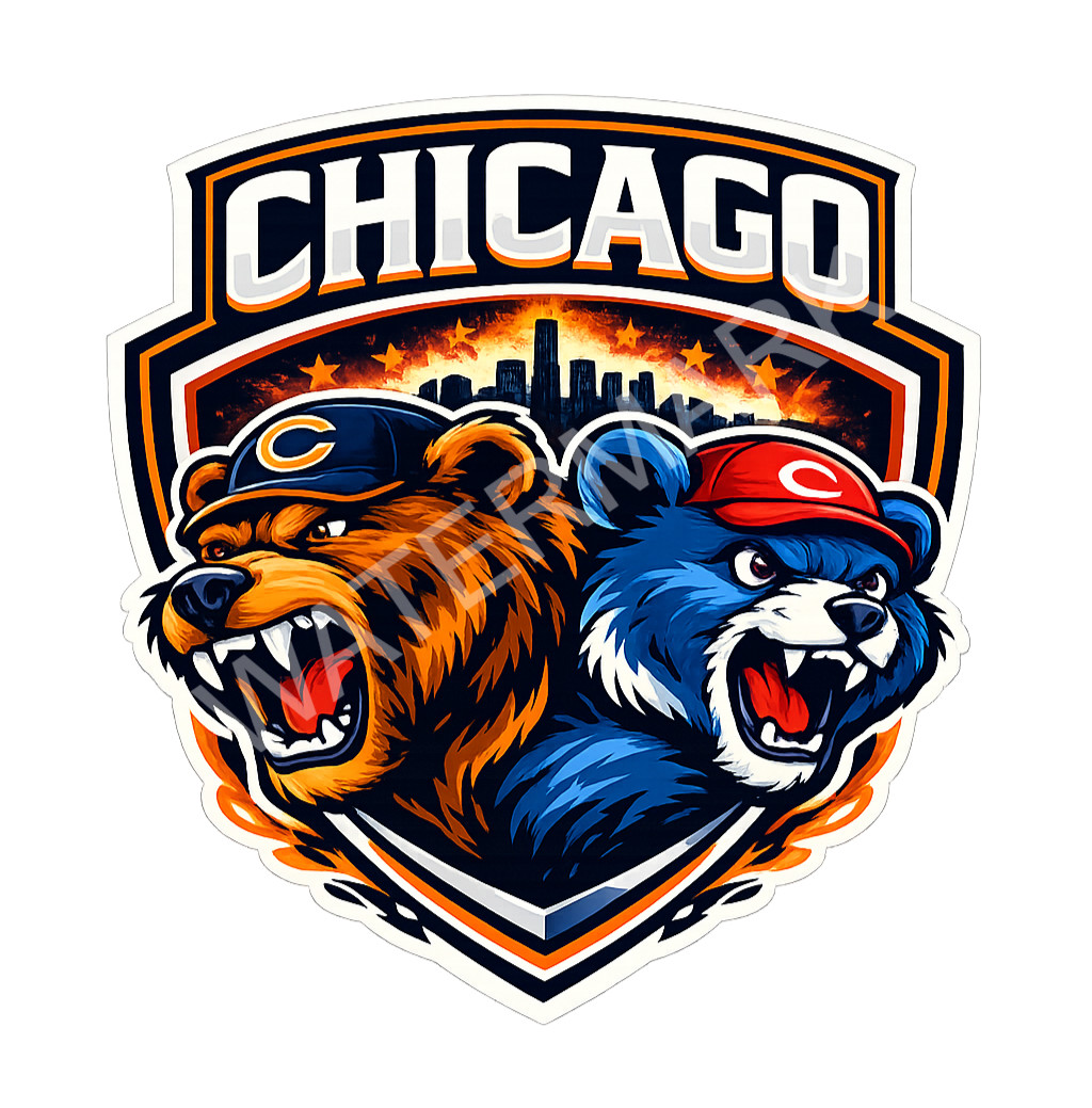 Chicago Sports Mashups Laminated Vinyl Sticker/Decal Bears Cubs 03