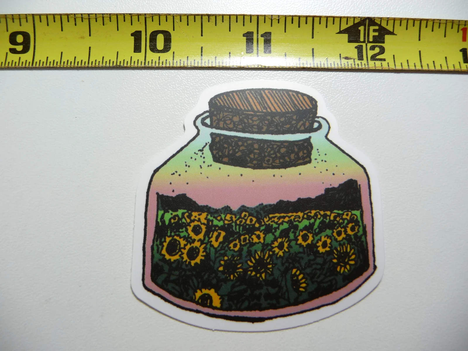 JAR WITH SUNFLOWER SCENE SMALL STICKER DECAL OUTDOORS NATURE VACATION TRAVEL