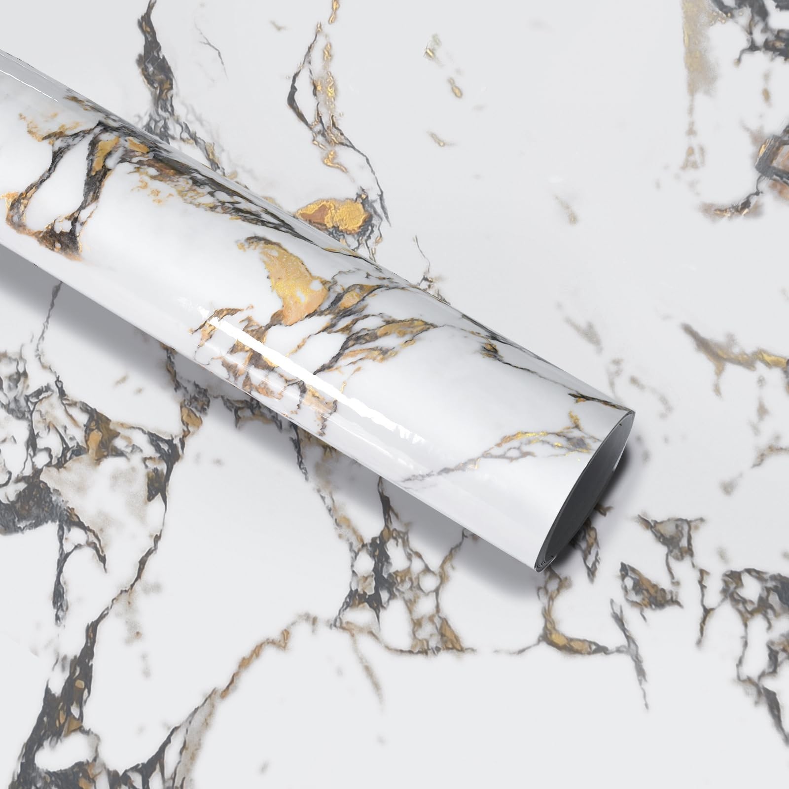 Glossy White Gold Marble Counter wallpaper peel and stick for Furniture Shelf…